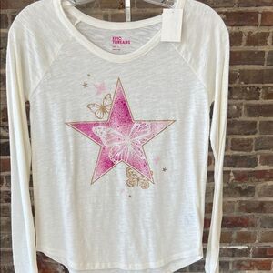 Epic Threads Cream Long Sleeve with Pink Star and Butterfly Motif